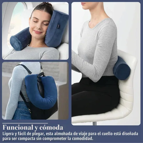 Vista 4 de Brookstone Free Form Almohada de Viaje - Almohada de Cuello de Viaje de Espuma Viscoelástica Ligera y Flexible para Dormir, Automóvil, Avión y Azul