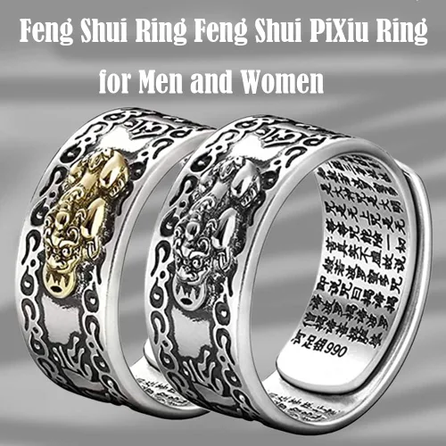 Vista 5 de Pixiu - Juego de anillos de Feng Shui Pixiu, pulsera de riqueza china de Feng Shui Pi Yao, anillo de protección de riqueza que trae buena suerte
