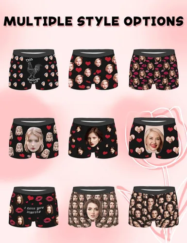 Vista 4 de Paquete de 2 calzoncillos personalizados para hombres, boxeadores personalizados para hombres con cara, regalos personalizados para hombres