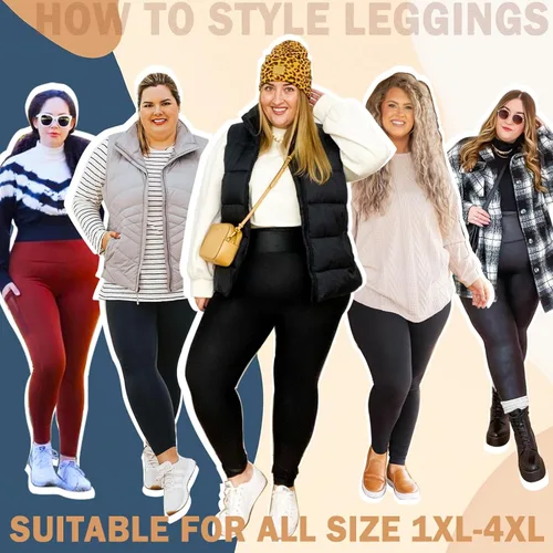 Vista 2 de NEW YOUNG Leggings con forro polar de talla grande con bolsillos para mujer, pantalones térmicos cálidos de cintura alta, pantalones de yoga