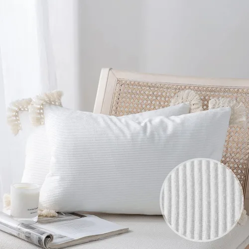 Vista 13 de Phantoscope Paquete de 2 fundas de almohada de pana suave para Halloween y otoño, decorativas de terciopelo a rayas con borlas de algodón, fundas