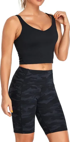 Vista 5 de Oalka - Brasier deportivo para mujer, brasier de yoga tipo ombliguera, acolchada y de longitud total, brasier para entrenar y fitness