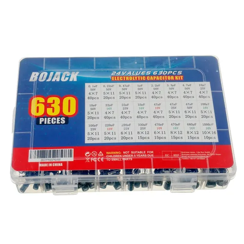 Vista 3 de BOJACK 24Value 630pcs Aluminio Electrolítico Capacitor Surtido Caja Kit Gama 0.1uF-1000uF