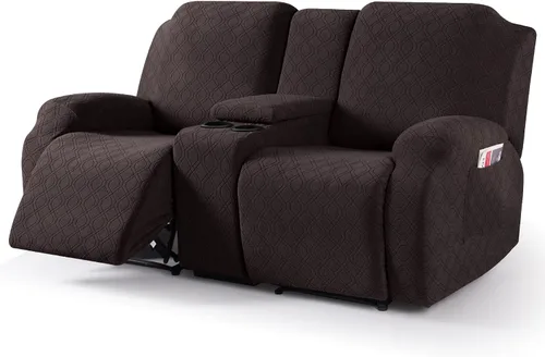 Vista 10 de VANSOFY Funda de sofá reclinable con consola central, funda elástica para sofá reclinable de 2 asientos, funda de sofá reclinable de jacquard