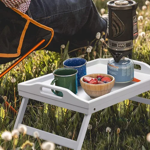 Vista 7 de Bandeja de cama con patas plegables y asas, bandeja de comida para desayuno, uso en sofá, cama, para comer, dibujar, servir alimentos, como