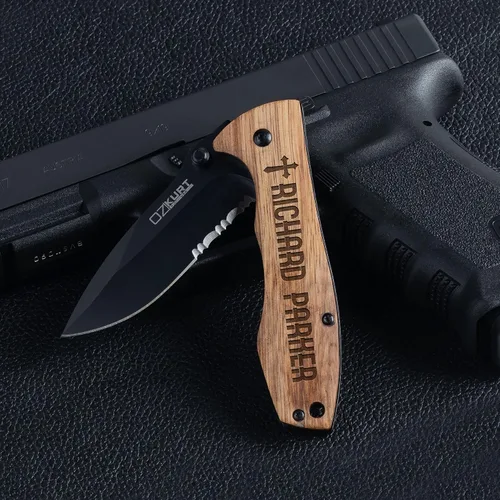 Vista 6 de Regalos para hombres, navaja de bolsillo personalizada para hombres 18 iconos opcionales - 10 opciones de fuente Regalos para hombres, cuchillos