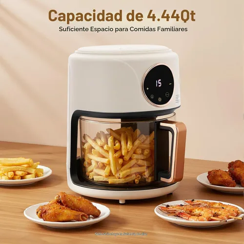 Vista 3 de Freidora de aire, cuenco digital ClearCook de 4.44 cuartos de galón con ventana visible, parrilla de acero inoxidable, cesta antiadherente y apta