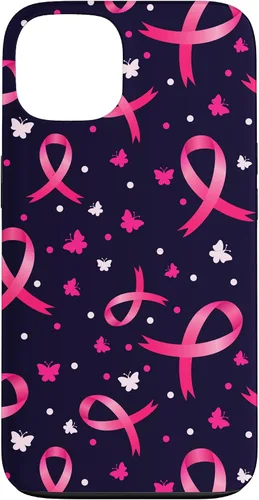 Vista 7 de Funda de soporte para iPhone 17 de mujeres de concientización sobre el cáncer de mama con patrón de cinta rosa