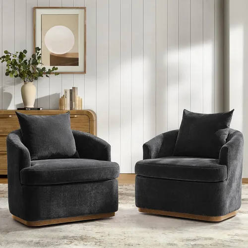 Vista 10 de HULALA HOME Silla giratoria moderna con base de madera maciza, óxido Herrumbre