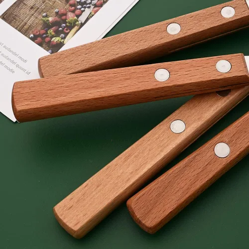 Vista 6 de Juego de cubiertos de 24 piezas con mango de madera, juego de cubiertos de acero inoxidable 304 para el hogar, cocina, restaurante, juego de vajilla