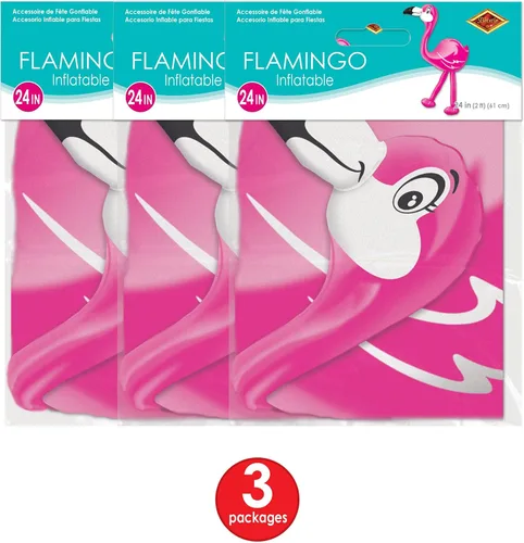 Vista 2 de Beistle Flamencos inflables de 24 pulgadas, 3 piezas, para decoraciones de fiesta Luau, decoración tropical hawaiana, rosa/blanco/negro
