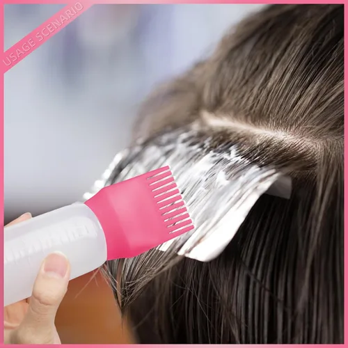 Vista 6 de Paquete de 2 herramientas aplicadoras de peine de raíces de 6 onzas, botella aplicadora de aceite para el cabello con dispensador de aceite