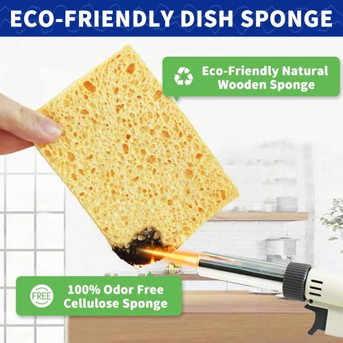 Vista 5 de CELOX Paquete de 24 esponjas de cocina duraderas, esponjas de pulpa de madera natural para platos, esponja de celulosa absorbente a granel