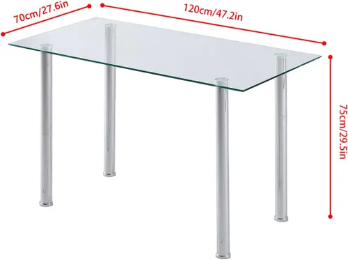 Vista 5 de Juego de 4 mesas y sillas de comedor de cristal moderno de 5 piezas para cocina pequeña, mesa rectangular de vidrio templado y 4 sillas de comedor