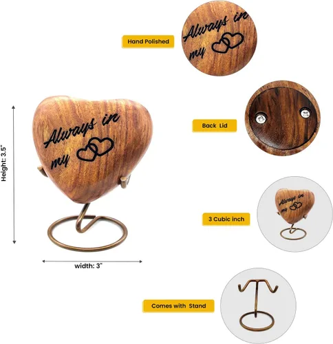 Vista 2 de 5MOONSUN5 Urna de recuerdo de corazón de madera, mini urna de ceniza, pequeña urna de cremación hecha a mano para cenizas, homenaje a tu ser