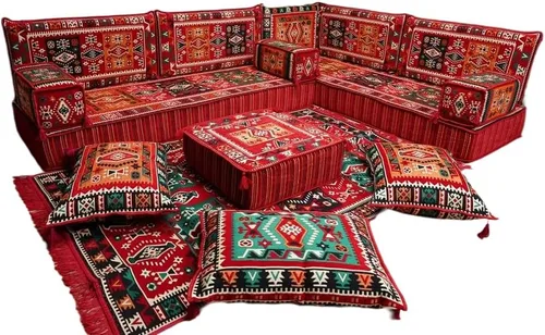Vista 61 de arabicsofa Juego de asientos Jalsa en forma de L – Majlis árabe hecho a mano con almohadas de respaldo