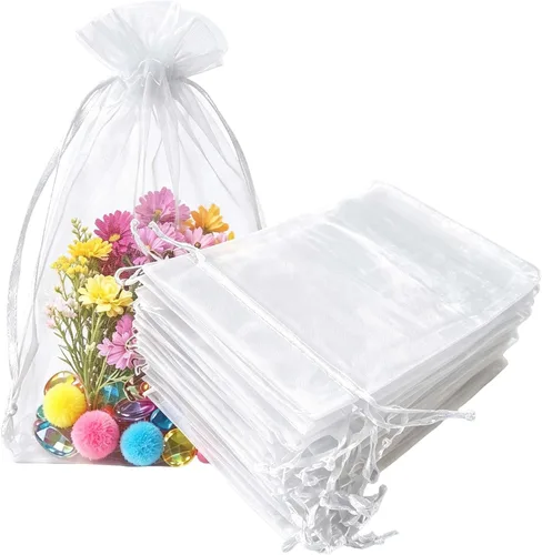 Vista 46 de Paquetes de 50 bolsas de organza de regalo de 4 x 6 pulgadas, cordón negro a granel para baby shower, Navidad, cumpleaños de profesores, recuerdos