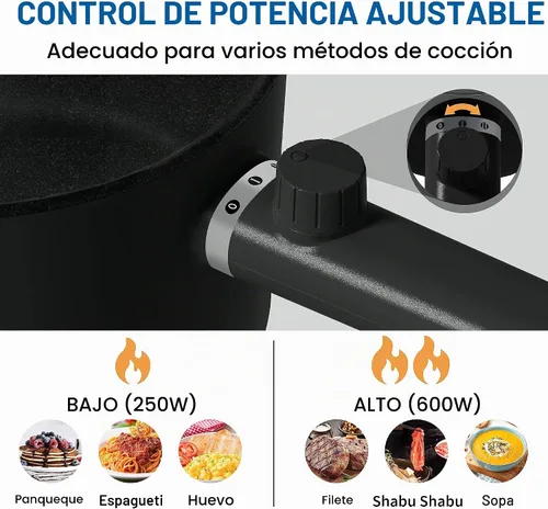Vista 2 de Topwit Olla caliente eléctrica, olla de ramen de 1.5 L, sartén portátil antiadherente, olla eléctrica para pasta, bistec, sin BPA, cocina eléctrica