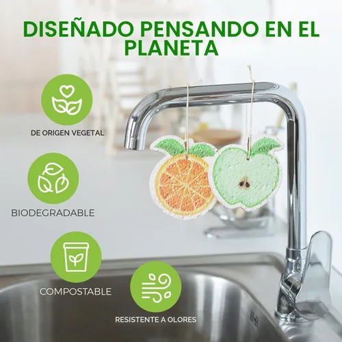 Vista 5 de AIRNEX Esponjas comprimidas de celulosa a base de plantas a granel, paquete de 8 unidades de cocina en forma de fruta, ecológicas, sin olor Frutas