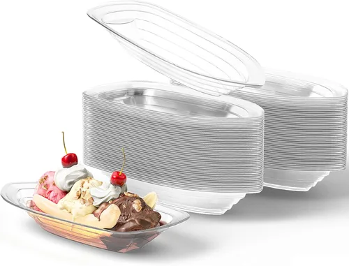 Vista 13 de Super Fun - Botes divididos de plátano reciclables, 50 unidades. Los mejores cuencos de helado desechables largos de 12 onzas. Copas de plástico 340