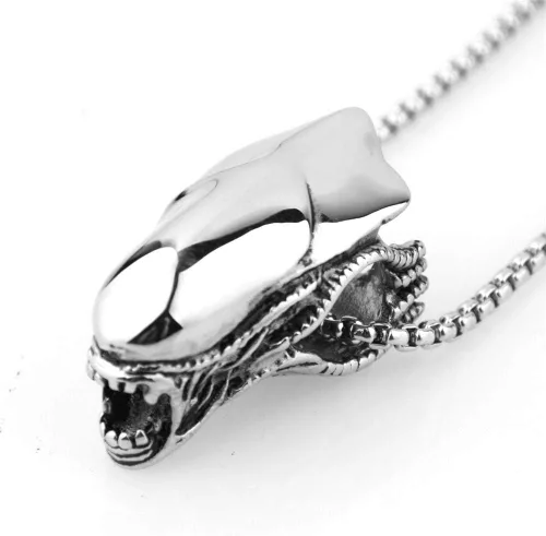 Vista 3 de OAKKY Collar con colgante de cabeza de extraterrestre hiperbólico de acero inoxidable para hombre