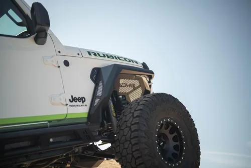 Vista 5 de DV8 Offroad Armor Fender Flares para Jeep Wrangler JL 2018-2026 Ancho estrecho Diseño de acero chapado en blindaje rígido (2) señales de giro