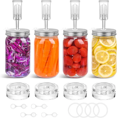 Vista 10 de Kit de fermentación de tarros Mason de 32 onzas, chucrut/decapado con 2 tarros de fermentación, 2 tapas de fermentación, 2 pesos de fermentación