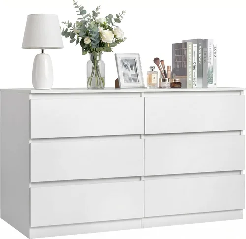 Vista 10 de Spaco Cómoda negra para dormitorio, cómoda moderna de 6 cajones con cajón profundo, amplia cómoda de almacenamiento, muebles organizadores de Negro
