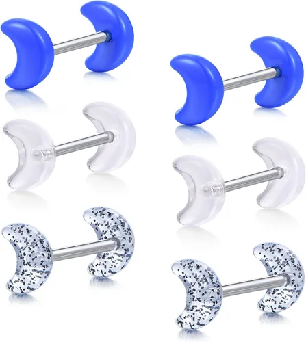 Vista 5 de D.Bella - Piercing para pezón y lengua de acero inoxidable, calibre 14, con forma de pesas, acrílico flexible transparente, Bioflex, 12mm, 14mm