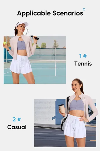 Vista 6 de Blaosn - Pantalones cortos deportivos fluidos para mujer, para entrenamiento, correr, gimnasio, yoga, cintura alta con bolsillos, ropa casual
