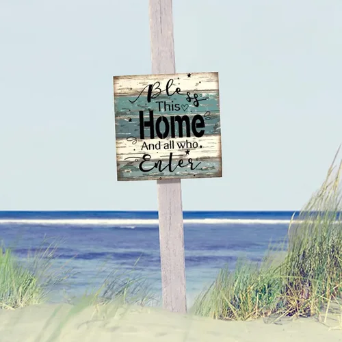 Vista 5 de SILYHEART Bless This Home and All Who Enter Wood Framed Sign Wood Wall Art Rustic Family Phrase Home Family Wall Decoration for Home Front Door