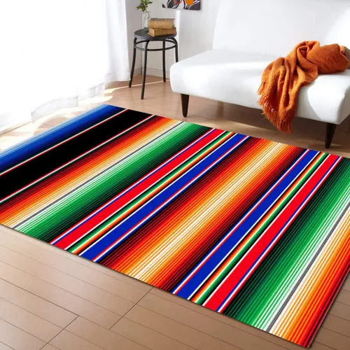 Vista 11 de Alfombra mexicana Serape de 2 x 3 pies, alfombra grande para interiores y exteriores con respaldo antideslizante, fácil de limpiar, perfecta