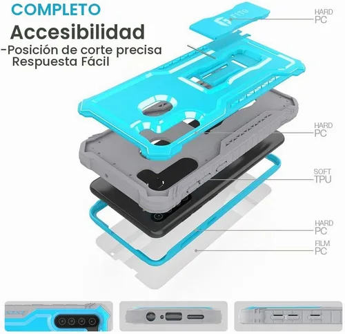 Vista 4 de FITO Funda para Samsung Galaxy A21, doble capa a prueba de golpes resistente con protector de pantalla para teléfono Samsung A21, soporte Azul