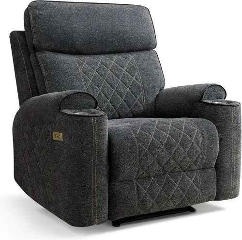 Vista 9 de HAOMARKETS Silla reclinable eléctrica, sillón reclinable eléctrico de tela suave con portavasos de metal, sillas reclinables de alta resistencia