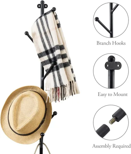 Vista 4 de MyGift Perchero de Pared de Metal Negro Mate con 6 Ganchos para Entrada y Sombreros