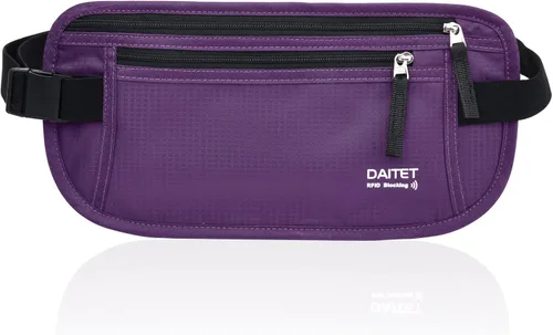 Vista 24 de DAITET Cinturón de dinero, soporte para pasaporte, cartera de viaje oculta segura con bloqueo RFID, riñonera encubierta (negro), Negro, Rfid