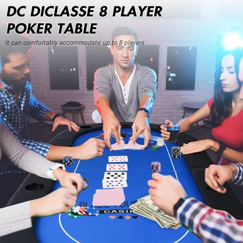 Vista 7 de Mesa de póquer plegable, mesa de cartas con soporte para tazas, mesa de ocio de casino Texas Hold 'Em Mesa de póquer para juego de mesa