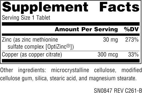Vista 2 de Source Naturals OptiZinc Zinc Metionina Sulfato Complejo & Suplemento Dietético - 60 Tabletas