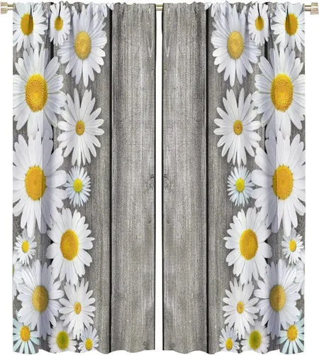 Vista 58 de Cortinas de cocina rústicas y florales, estilo retro, estilo granja, cabaña, casa de campo, margaritas, estilo granja, ventana, puerta