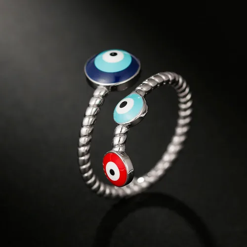 Vista 4 de Winssigma Anillo de mal de ojo para mujer, chapado en oro, circonita cúbica colorida para protección de fe turca para mujer