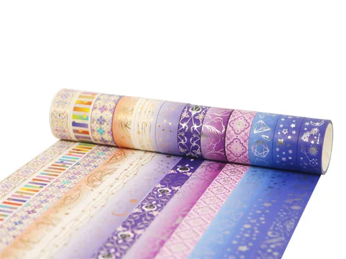 Vista 4 de YUBBAEX Galaxy - Juego de cinta adhesiva Washi con estrellas púrpuras decorativas, cinta adhesiva de lámina plateada y dorada para arte