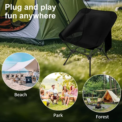 Vista 7 de Sillas de camping ligeras con altura ajustable, sillas de camping portátiles para adultos con bolsa de transporte y bolsillos laterales, sillas