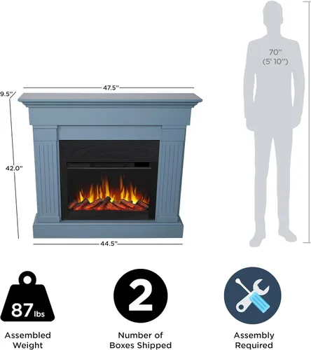 Vista 4 de Real Flame Crawford - Chimenea eléctrica delgada de 48 pulgadas para interior con repisa para sala de estar o dormitorio, calentador reemplazable