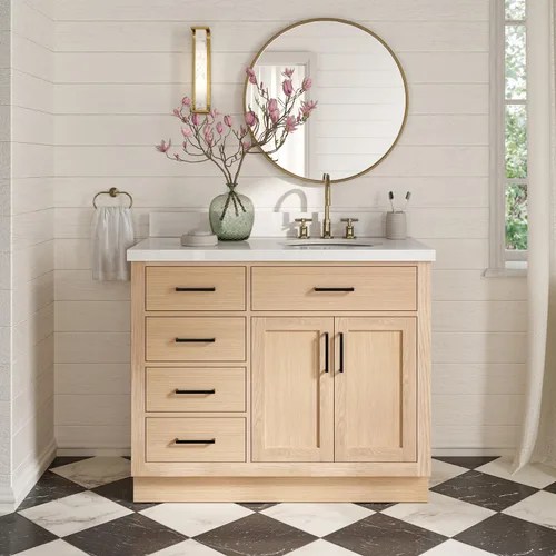 Vista 76 de ARIEL Hepburn - Tocador de baño de 30 pulgadas con fregadero, madera maciza, encimera y protector contra salpicaduras de cuarzo blanco puro de 1.5