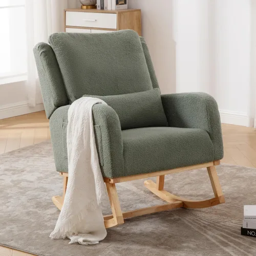 Vista 9 de HCHAIRH Mecedora para cuarto de bebé, silla mecedora para amamantar, con respaldo alto, tapizada, moderna, con acento, para sala de estar Verde