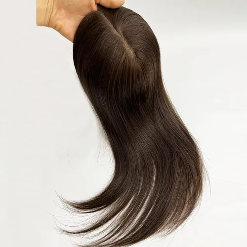 Vista 12 de MorningWigs Cubrecabello humano real para mujer, piezas de cabello de 4.7 x 5.1 in, base de seda completa con 3-4 clips para adelgazar el cabello