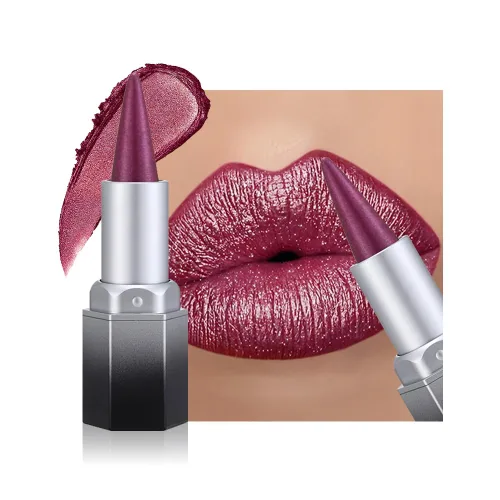Vista 12 de evpct Combo de delineador de labios metálico rosa brillante y lápiz labial, lápiz labial con punta de cono para mujer, de larga duración