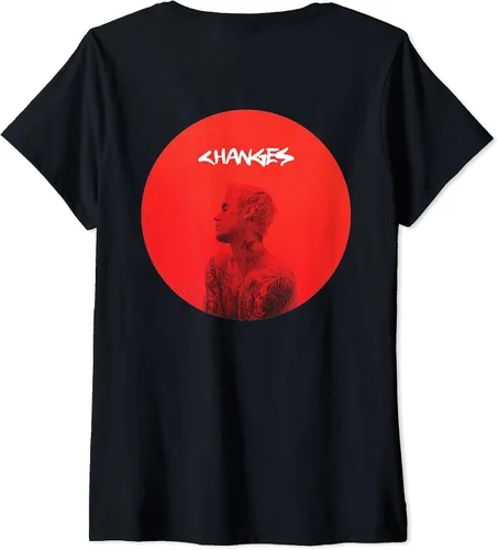 Vista 2 de Camiseta con cuello en V para mujer Justin Bieber Red Circle Changes