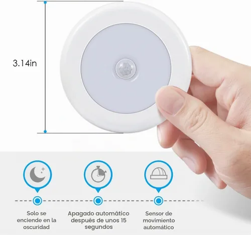 Vista 5 de AMIR Luz con sensor de movimiento mejorada de 3.15 pulgadas para interiores, inalámbrica, funciona con pilas, luces LED nocturnas adhesivas