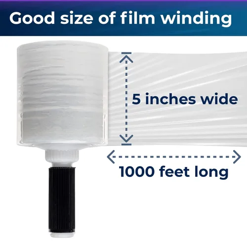Vista 3 de IDL Packaging Mini rollo de envoltura elástica de 5 x 1000 pies de calibre 80 (6 rollos) con mango de plástico, película de plástico transparente